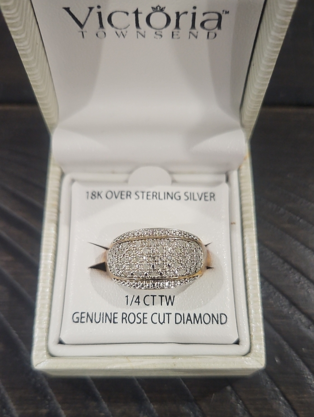 Victoria Townsend Silver Pavé Rose Cut Diamond Dome Ring Sz 7